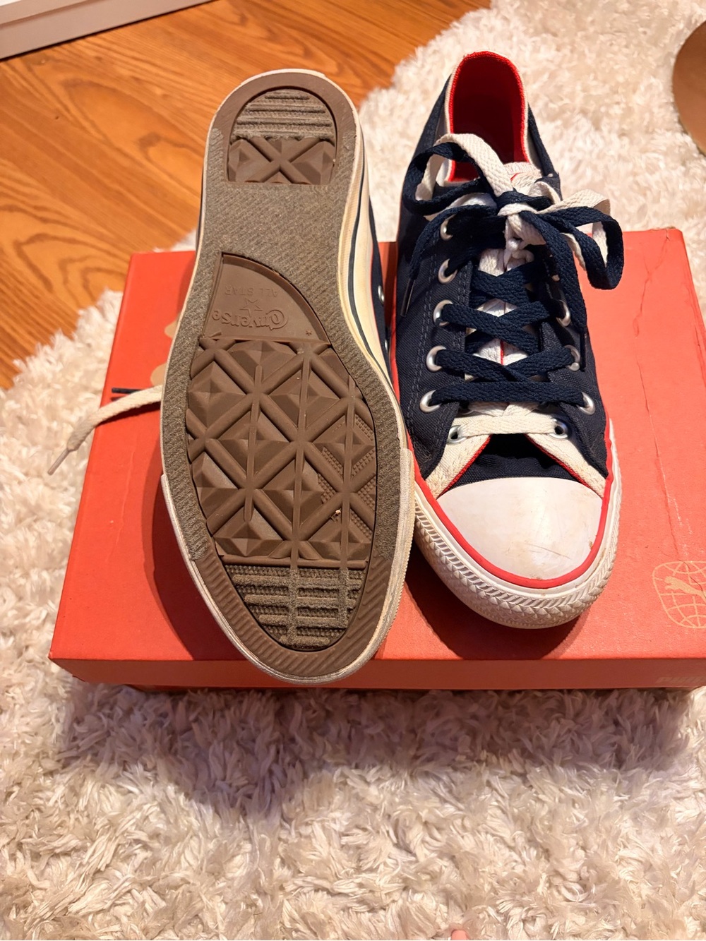 Converse Navy Canvas Low-Top Sneakers with Red and White Accents